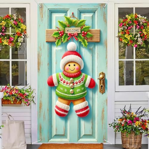 BlissYard Door Cover Gingerbread Figure 35x71 Inch Polyester