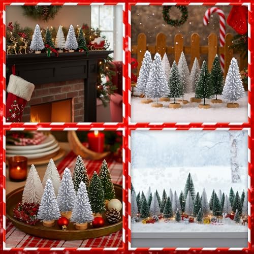 Sumind 72 Pcs Mini Christmas Trees Bottle Brush Sisal,White, Silver, Green