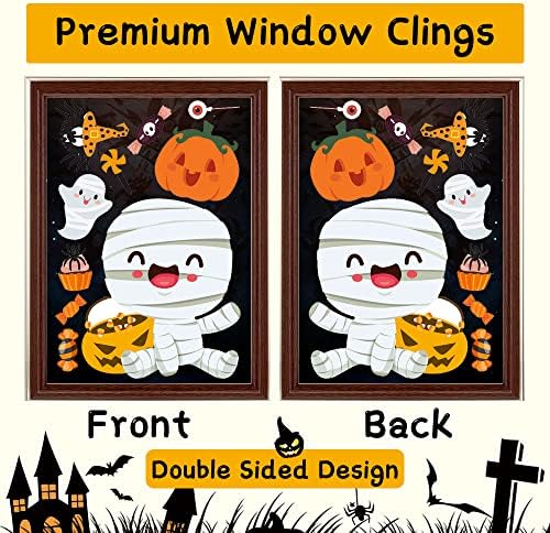 6 Sheet Window Clings - Cute Halloween Stickers and Decals for Kids - Indoor Window Decorations