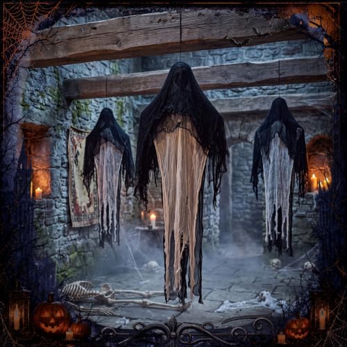 Yalikop 3 Pack Hanging Halloween Decorations Outdoor Grim Ghosts Skeleton