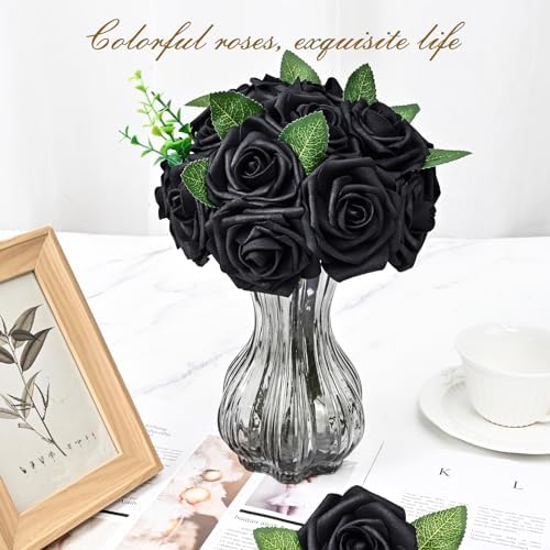 BLEUM CADE 36Pcs Artificial Flowers Fake Foam Roses with Stems for Wedding