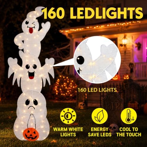 3 Pack 7FT Giant Halloween Decorations Outdoor Light Up Ghost Decor