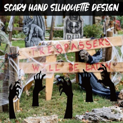 5 PCS Halloween Black Hands Yard Signs, Scary Hand Silhouette Lawn Sign with Stakes, Halloween Haunted House Decorations for Outdoor Yard Lawn Garden