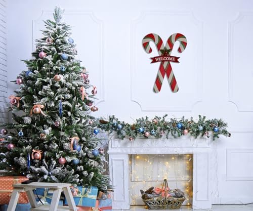 Christmas Candy Cane Garden Stake Decor, Metal Candy Cane Hanging Welcome Sign Outdoor Yard Sign Lawn Stake 27.5"H, Merry Christmas Yard Decor Xmas Holiday Decoration