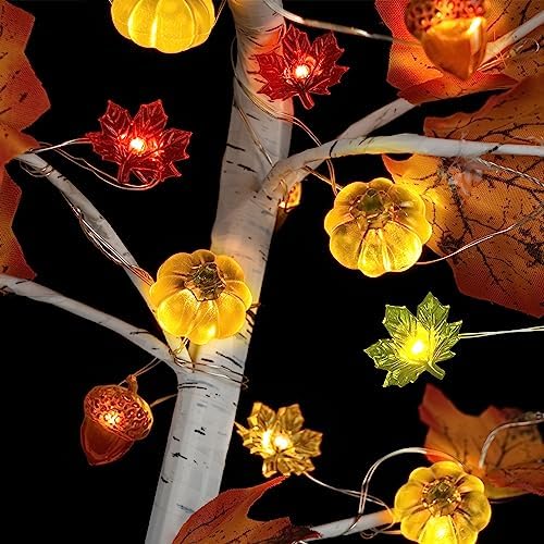 Thanksgiving Lights 10FT 30 LED Fall Lights 3D Pumpkin Maple Leaf Acorn