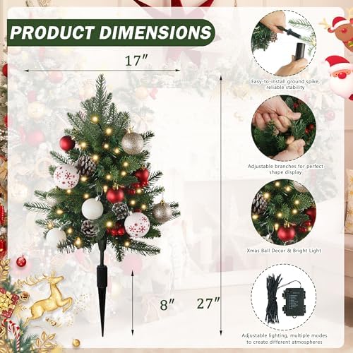 Sunnyglade 27" Set of 2 Artificial Outdoor Christmas Trees with 60 LED