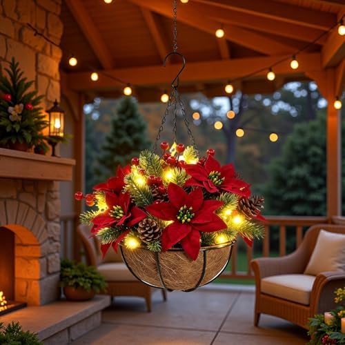 6PCS Artificial Christmas Poinsettia Flowers Fake Poinsettias Pine Cones Red Berry Picks Stems Holly Holiday for Xmas Tree Party Decoration DIY Indoor Outdoor Planters Table Vase Centerpieces