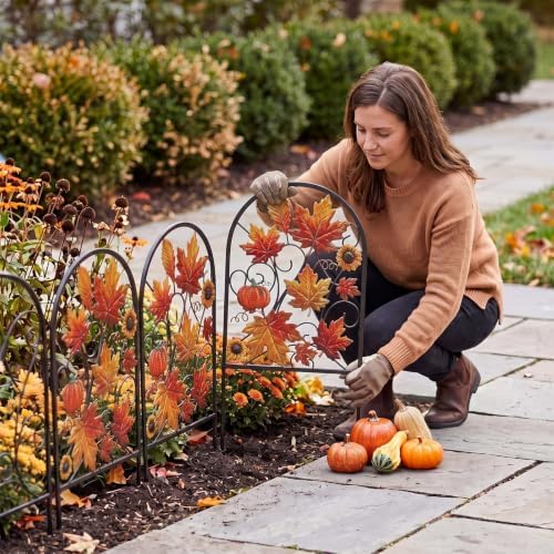 Yaocom 6 Pack Maple Leaf Garden Fence, 16.5" H x 11.8" W Fall Garden Stake