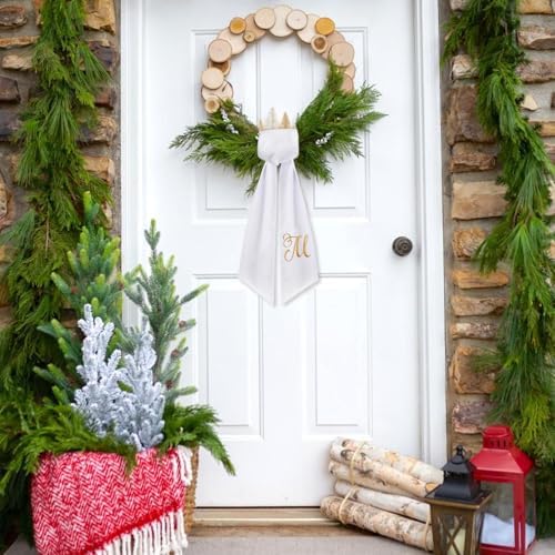 2 Pack Wreath Sash for Front Door Monogrammed Embroidery Wreath Sash for Boxwood Front Door Porch Wreath Garland Decor(Letter M)