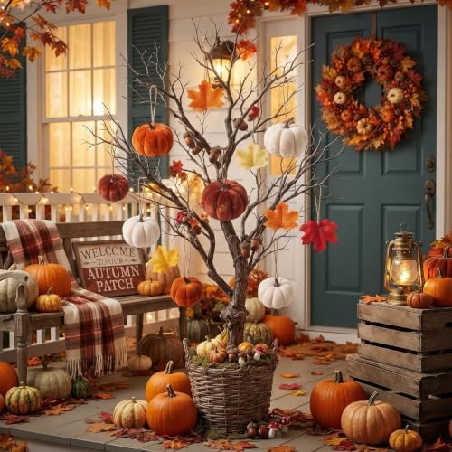 36Pcs Velvet Pumpkin Fall Decor Set Thanksgiving Decorations