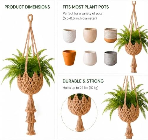 Shappy 1 Pack Boho Macrame Plant Hanger for Indoor