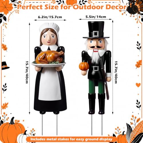 Geelin 2 Pack Fall Thanksgiving Metal Garden Stakes,Pilgrim Couple