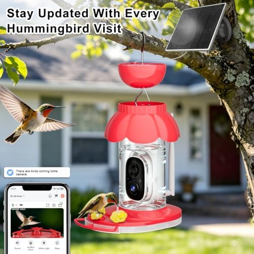 Hummingbird Feeder with Camera,2K FHD Live View & Auto Capture Bird Videos,Smart Solar Powered Bird feeders for Outdoors,No Subscription,AI Recognition, Waterproof,Ant Moat,Bird Lover Gift