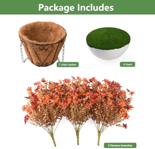 IINQCMY Artificial Flowers Fall Hanging Baskets Outdoors Fake Mums
