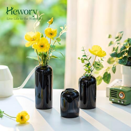 Hewory Glass Bud Vases for Flowers: 12PCS Modern Black Small Vases Bulk