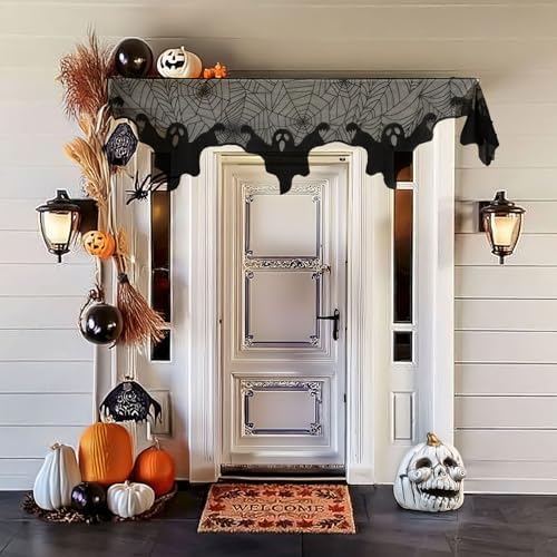 AerWo Halloween Decorations Indoor Ghost Spiderweb Fireplace Mantel Scarf