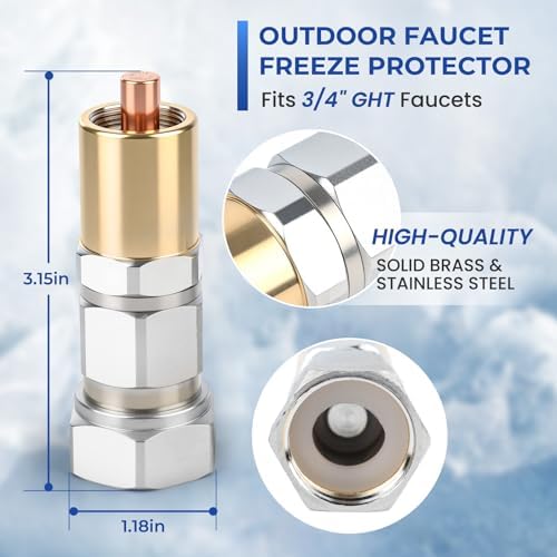 Outdoor Faucet & Spigot Freeze Protection – Heavy Duty Brass Freeze Proof Valve, Activates at Water Temperature Below 37°F/3°C, Durable Winter Cover Alternative – Quick Install, Saves Water – 1 Pack