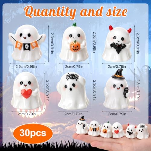 30 Pcs Halloween Mini Resin Ghost Figurines, Tiny Ghosts Figures