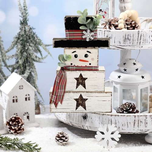 Yousoontic 4 Pcs Winter Snowman Figurines Set, Rustic Farmhouse Decor