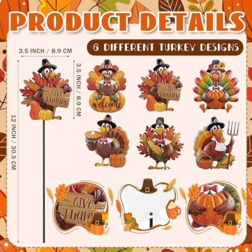 Shimeyao 6 Pcs Turkey Metal Fall Garden Stakes, Thanksgiving Yard Signs