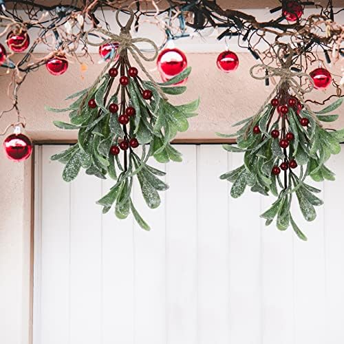Mistletoe Decoration 9 Inch Mistletoe Christmas Decor with Berries Artificial Mistletoe Pick Kissing Ball Christmas Mistletoe Hanging Ornament for Tree Door Holiday Decor(Red 4pcs)