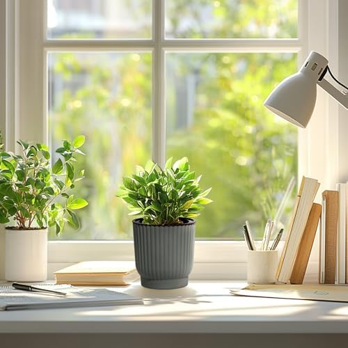 T4U Self Watering Pots for Indoor Plants, 4.5 Inch 6 Pack Planter Gray