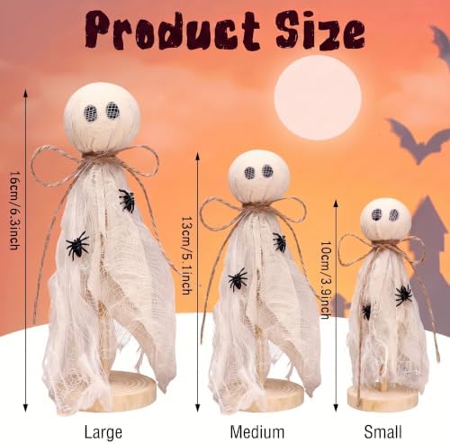 Redbaker 3 Pcs Halloween Decorations Indoor, Primitive Ghost on Wood Stand