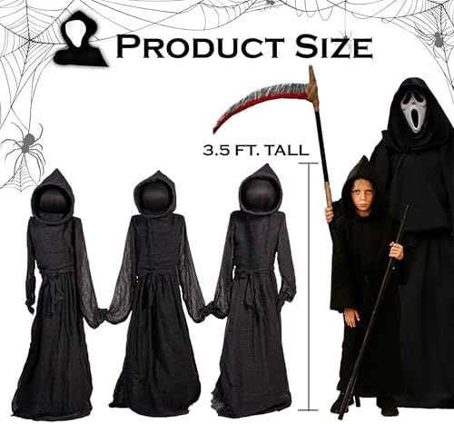 Evergreen Set of 3 LED Black Halloween Grim Reaper Stakes | 4 Feet Tall | Weatherproof Battery Operated | Spooky Garden Statue Outdoor Decoration Grass Lawn or Patio