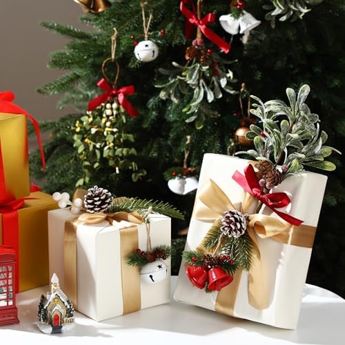 HyDren 24 Pcs Large Christmas Mistletoe Decor with Christmas Bells Ornament
