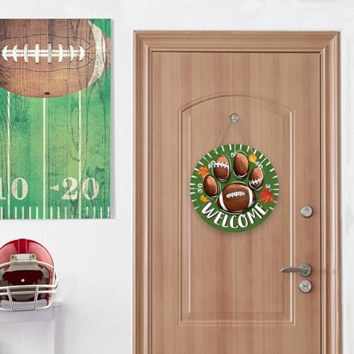 Deroro Welcome Fall Football Sign for Front Door Decor, Autumn Sport Dog