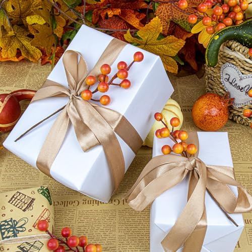 LLZLL Artificial Berry Stems 50 Pack Fall Floral Picks and Sprays 6.5 Inch Small Orange Berry Branches for Autumn Thanksgiving Harvest Christmas Tree DIY Decorations