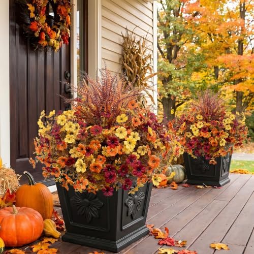 Bassion Artificial Fall Mums for Outdoors Decor, 16 Pcs Fake Fall Flowers