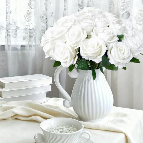 50Pcs White Roses Artificial Flowers with Stems for Home Decor