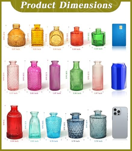Set of 30 Colorful Glass Bud Vases Small Textured Flower Vases