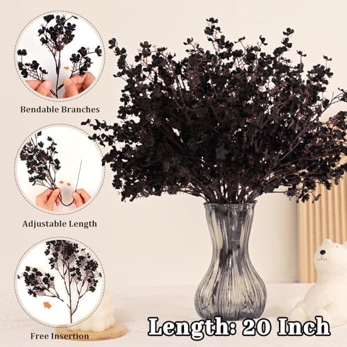 10 Pcs Fall Flowers, Real Touch Babys Breath Artificial Flowers, Black