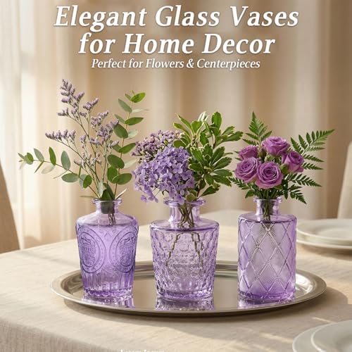 Set of 30 Purple Glass Bud Vases Small Textured Flower Vases