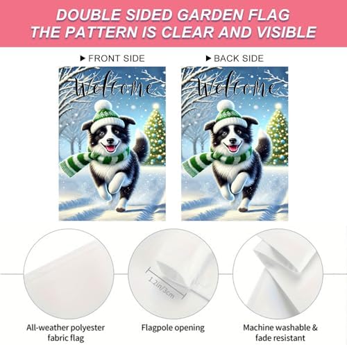 BlissYard Garden Flag Border Collie Winter 12x18 Inch Polyester