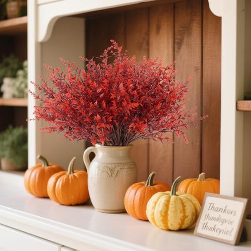 RECUTMS Artificial Greenery for Outdoors Lavender Fall Fake Plants Burgundy