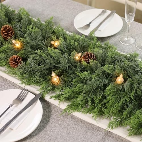 6FT 2Pcs Artificial Christmas Cedar Garlands for Home Fireplace Decoration