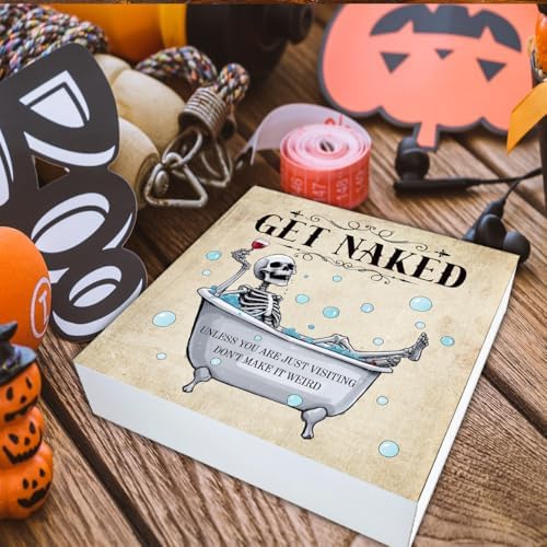 Funny Skull Skeleton Decor Sign Halloween Bathroom Wood Sign