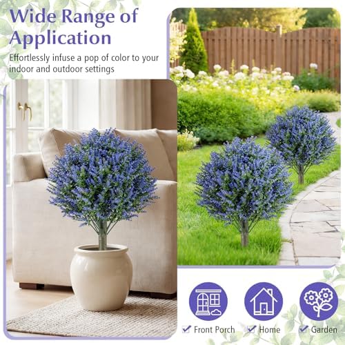 Goplus Set of 2 Artificial Lavender Topiary Ball Trees, 24” Faux Shrub Bushes with Ground Spikes, Sun-Proof Indoor Outdoor Fake Evergreen Plants for Porch, Garden, Yard, Home Decoration
