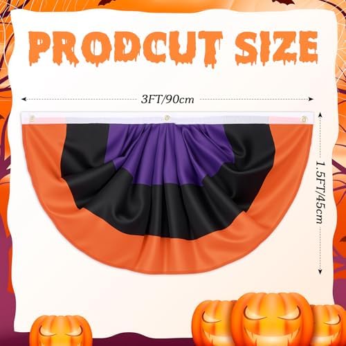 VitalCozy 6 Pcs Halloween Flag Buntings for Outside 3 x 1.5 Feet Orange Black Purple Pleated Fan Flags Halloween Half Fan Flag Banners for Indoor Outdoor House Holiday Parade Party Decor
