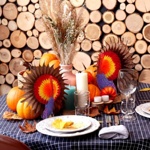 Fourluoo 12 Pcs Fall Thanksgiving Table Decor Turkey Honeycomb Centerpiece