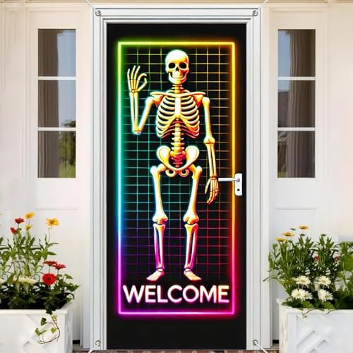 BlissYard Door Cover Haunted House Skeleton 35x71 Inch Polyester