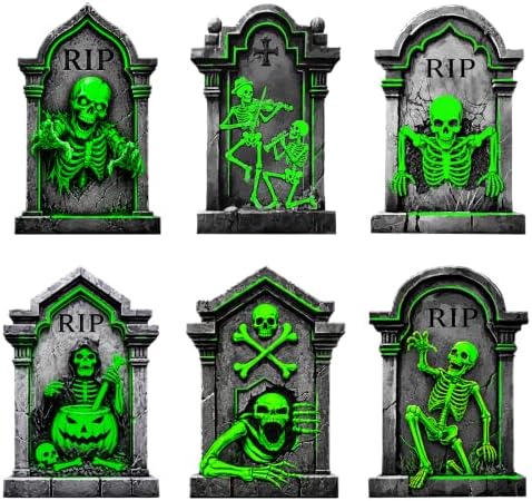 6Pc Halloween Glow in The Dark Skull Yard Signs Decorations Outdoor
