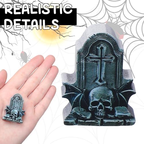 Kathfly 9 Pcs Halloween Tombstones Figurine Mini Village Tombstone, Spooky