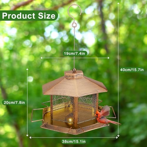 Metal Bird Feeder for Outdoor Hanging, 7.4LB Large Capacity, Garden Decoration - Attracts Wild Birds, Durable Outdoor Bird Feeding Station for Garden Yard Outside Backyard (Extra Large Gold)