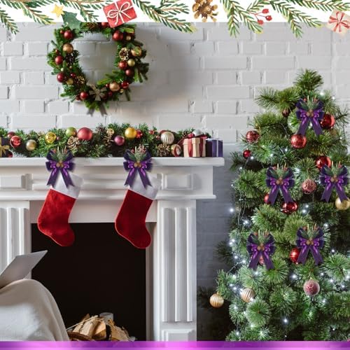 Syhood 6 Pcs Christmas Bows Xmas Velvet Bows Tree Decor, Purple