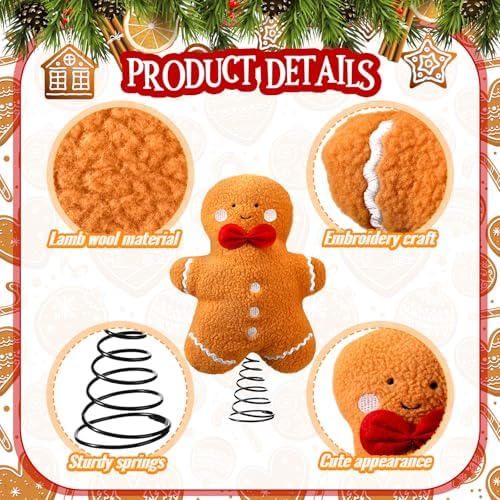 Gejoy Christmas Gingerbread Tree Topper Funny Plush Xmas Ornament