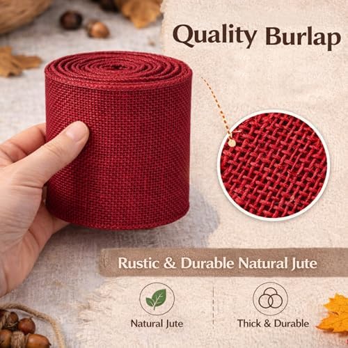 6 Rolls Fall Burlap Ribbon, 30 Yards, 2.5 in Wired Edge, 6 Colors